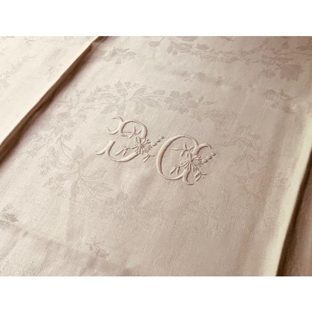 Antique French Damask Linen Napkins, Monogrammed Dc, Birds & Floral Wreath, Pair | C. 1900 For Sale - Image 14 of 18
