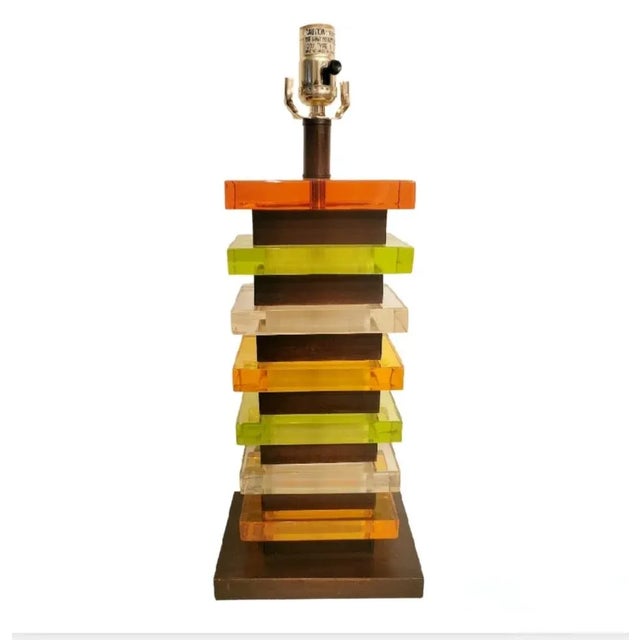 Mid-Century Modern Vintage Colorful Lifesaver Stacked Lucite Mid Century Modern Table Lamp For Sale - Image 3 of 7