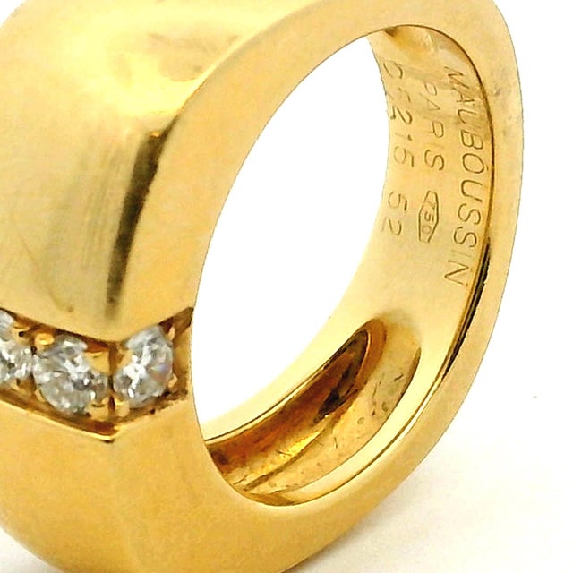 1980s Mauboussin 18k Gold Diamond Modernist Band Ring, France, Size 6 For Sale In Miami - Image 6 of 7