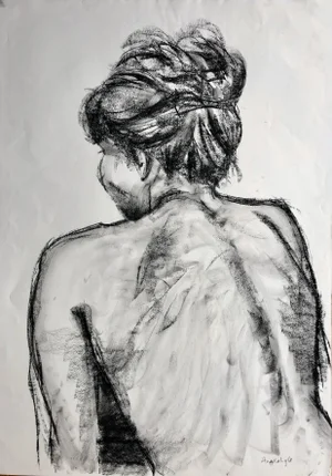 Angela Lyle "Christine With Her Hair Up" Charcoal on Paper 2001