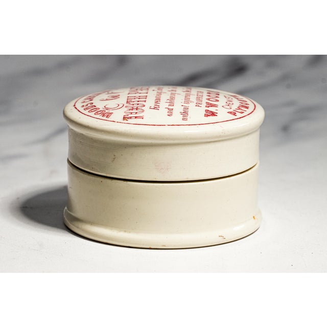 Ceramic Neat Antique Victorian Woods Cherry Tooth Paste Pot Lidded Advertising Jar Plymouth England Home Decor For Sale - Image 7 of 9