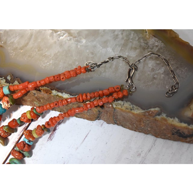 Vintage Coral Turquoise and Other Mixed Stone Double Strand Native American Necklace For Sale - Image 11 of 16