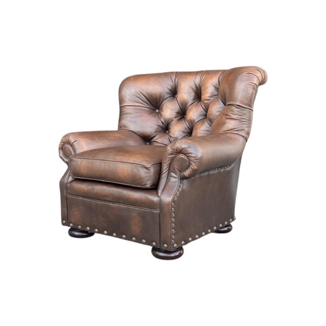 1960s Tufted Leather Churchill Lounge Chairs With Nailhead Trim & Rich Patina - A Pair For Sale - Image 13 of 15