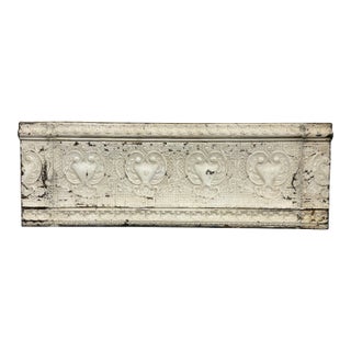 Distressed White Embossed Tin Architectural Wall Panel, Vintage For Sale