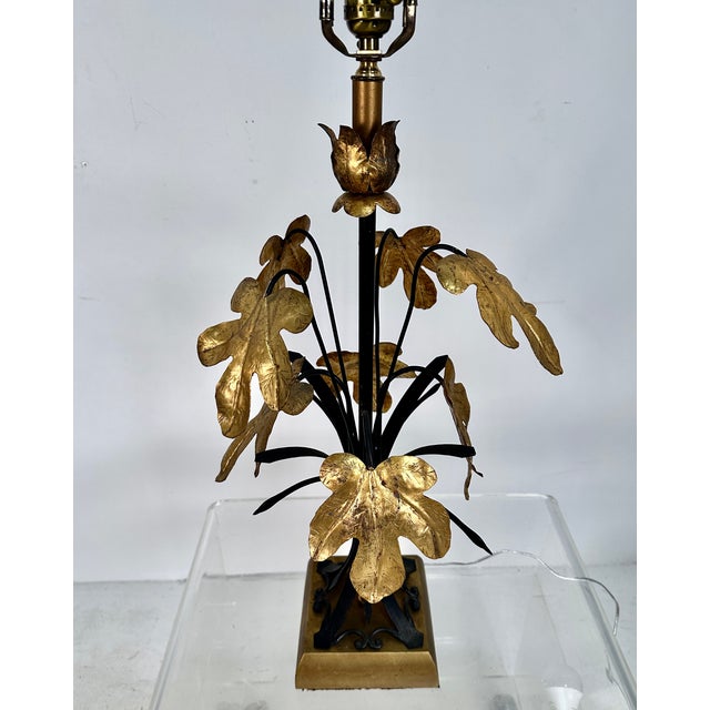 Metal Tole Table Lamp W/ Gilt Oak Leaf Decoration, Italy C 1950s For Sale - Image 7 of 11