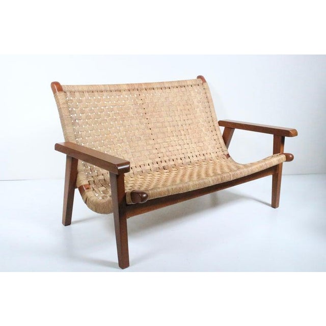 Michael van Beuren Michael Van Beuren Bauhaus Teak and Raffia Loveseat, Circa 1940 For Sale - Image 4 of 13