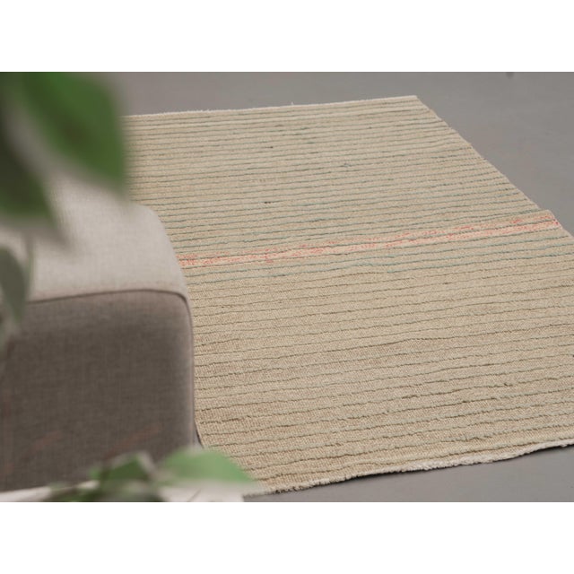 1970s 1970s Vintage Handmade Wool Cotton Beige Runner Rug For Sale - Image 5 of 11