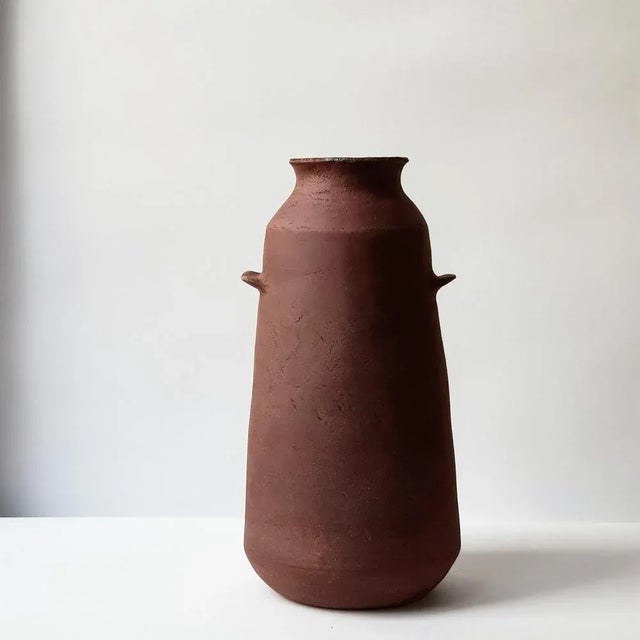 Red Stoneware Alavastron Vase by Elena Vasilantonaki Unique Dimensions: ⌀ 20 x H 40 cm (Dimensions may vary) Materials:...