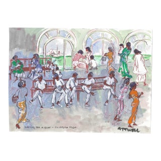 Ivy Atwell Clifford Pier Singapore Watercolor For Sale