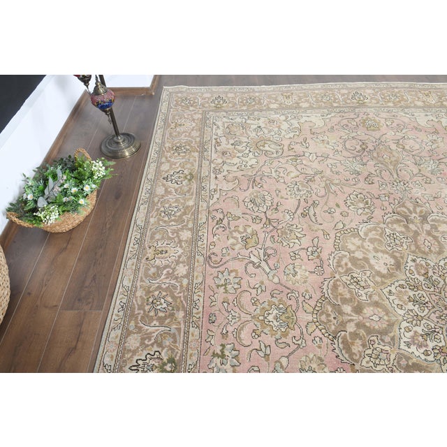 1970s Vintage Persian Handmade Wool Cotton Pink Area Rug For Sale - Image 10 of 11