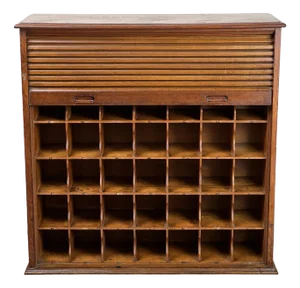 Antique Tiger Oak Roll Top Pigeon Hole Cabinet C. 1920