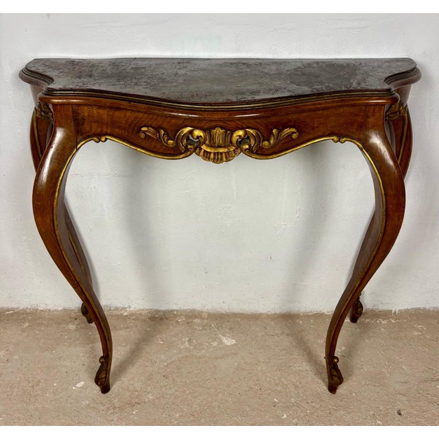 Wood French Louis XV Style Walnut Console Table, 1930s For Sale - Image 7 of 11