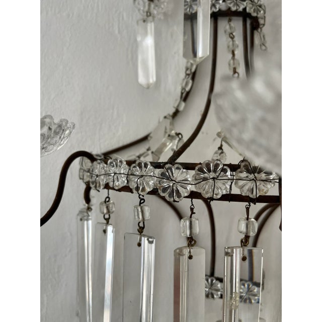 Glass French Crystal Prisms 3 Light Extremely Old and Stunning Sconces C 1900 For Sale - Image 7 of 10