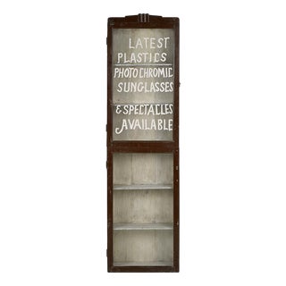 Optician Wall Display Case in Patinated Solid Wood For Sale