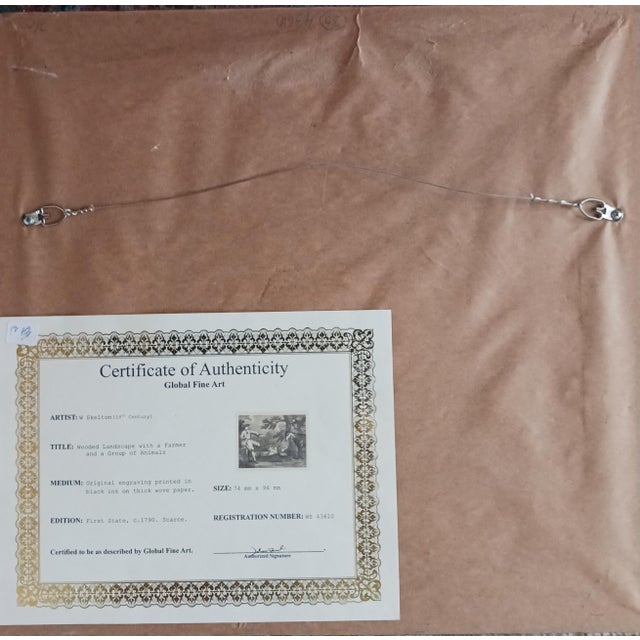 Antique William Skelton Engraving of a Wooded Landscape With a Farmer