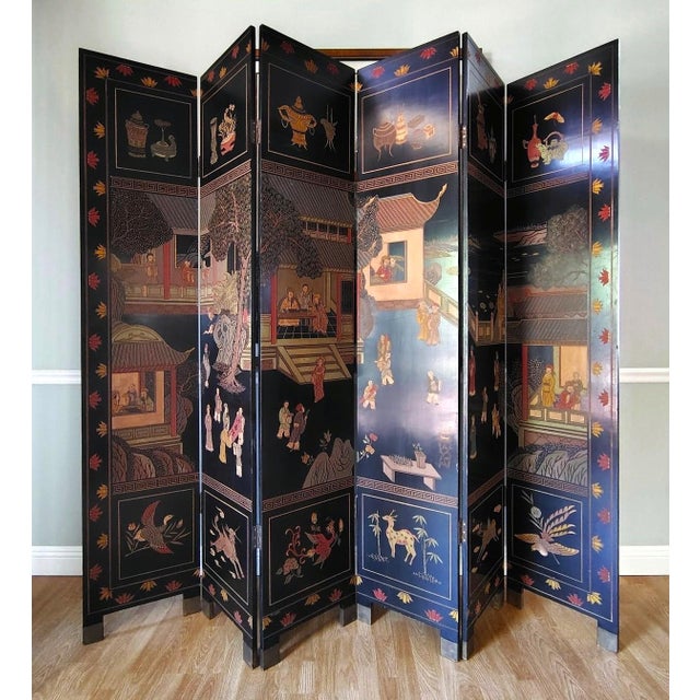 Chinese Mid 20th Century Six Large Panel Chinese Coromandel Export Screen For Sale - Image 3 of 12