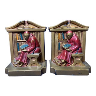 1920s Monk in Library Bookends by Louis V. Aronson - a Pair For Sale