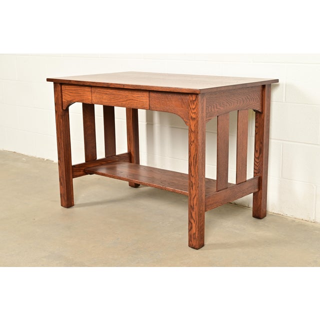 Stickley Brothers Style Antique Mission Oak Arts & Crafts Writing Desk, Newly Refinished For Sale - Image 14 of 14
