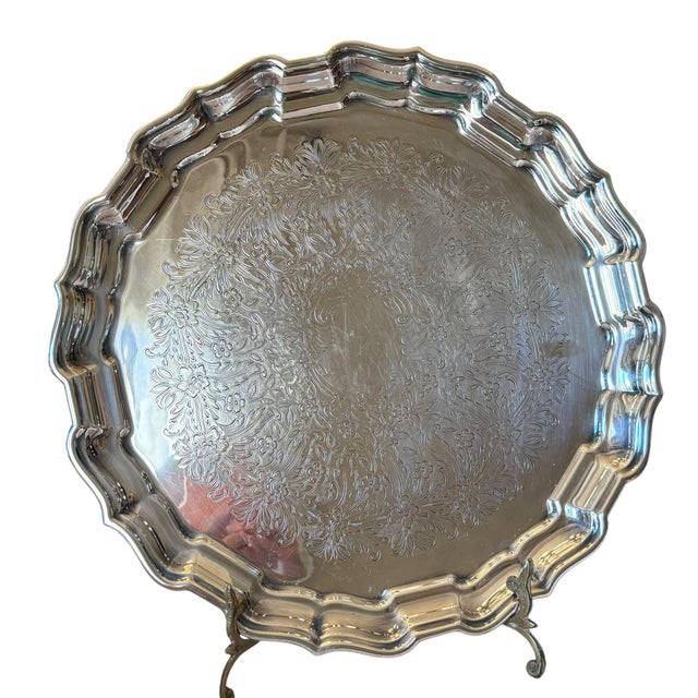 Vintage Reed & Barton Chippendale Silver Plate Floral Serving Tray 14” For Sale - Image 6 of 14