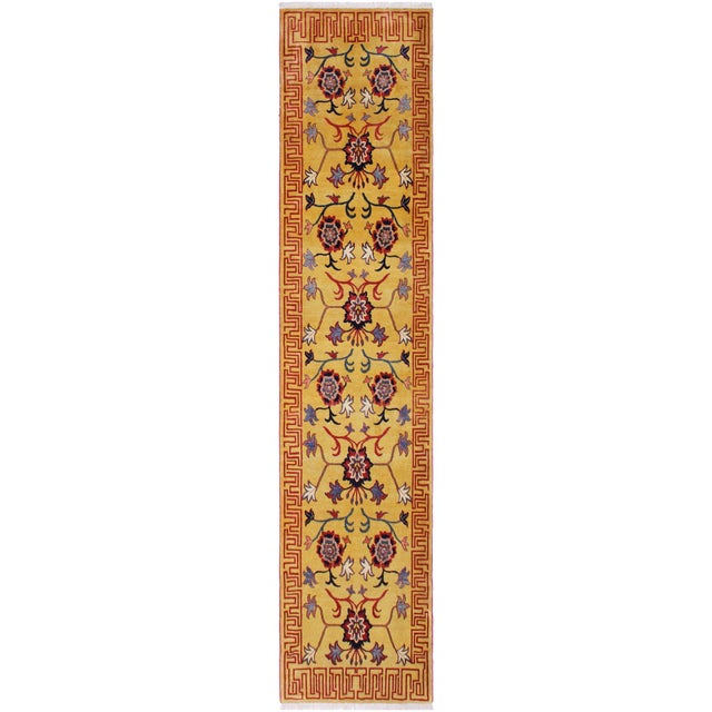 Rustic Super Kazak Gold/Red Wool Runner Rug- 2'11'' X 10'1'' For Sale - Image 9 of 10