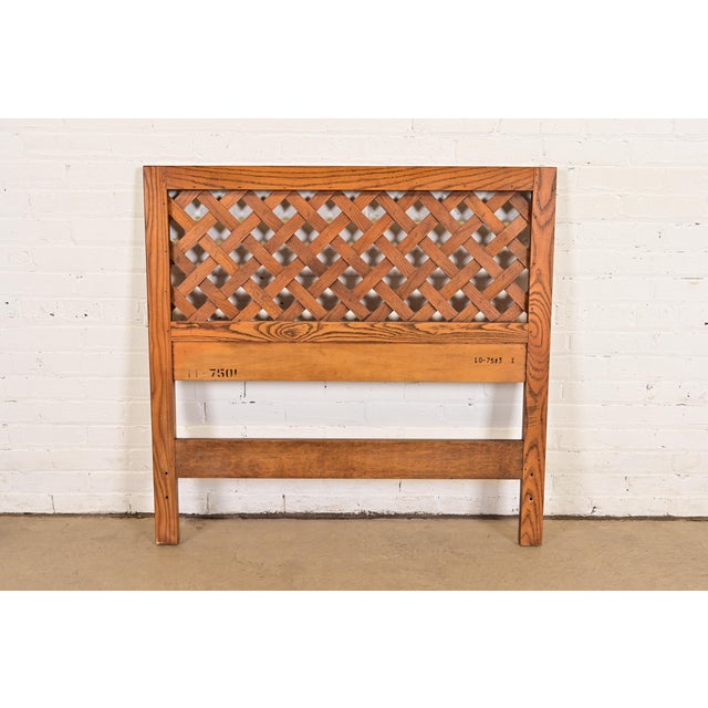 Brown Henredon Mid-Century Modern Carved Oak Woven Front Twin Headboard, Circa 1970s For Sale - Image 8 of 9