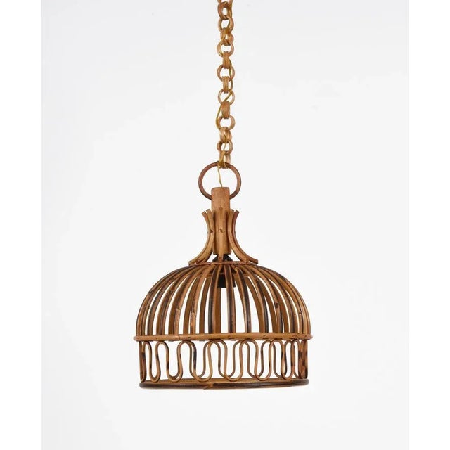 Mid-Century Modern Mid-Century Italian French Riviera Bambo & Rattan Round Pendant Lamp, 1960s For Sale - Image 3 of 18