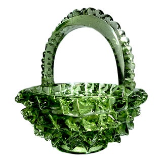 Green Rostrato Murano Glass Basket attributed to Ercole Barovier for Barovier & Toso, 1950s For Sale