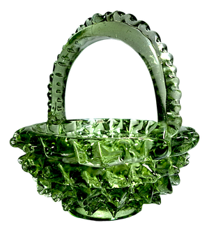 Green Rostrato Murano Glass Basket attributed to Ercole Barovier for Barovier & Toso, 1950s