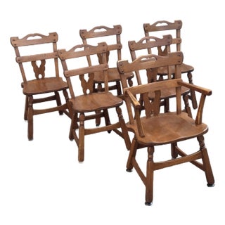 Vintage Cushman Style Solid Wood Maple Dining Chairs, Set of 6 For Sale