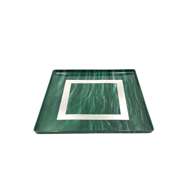 Hollywood Regency Malachite Effect Resin & Brass Tray, Italy 1970s For Sale - Image 9 of 13