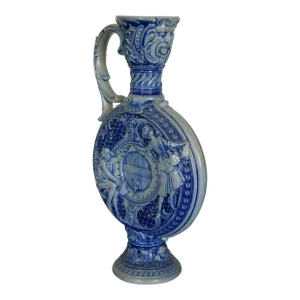 Antique German Westerwald Cobalt Blue Salt Glaze Stoneware Pitcher Jug Ewer