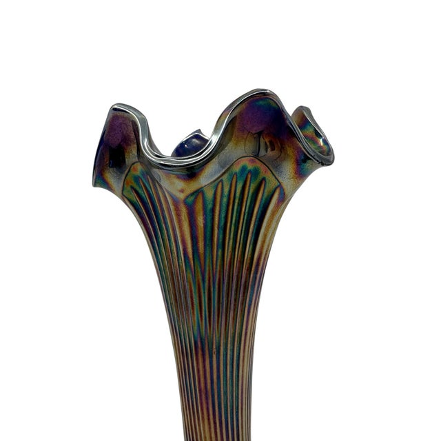 1930s Antique Fenton Irridescent Ruffled Glass Vase For Sale In New York - Image 6 of 11