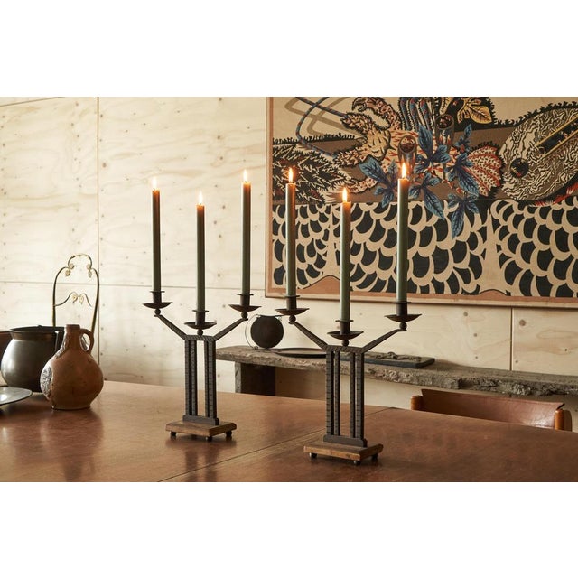 Art Deco Candleholders in Wrought Iron and Stone, 1920s, Set of 2 For Sale - Image 13 of 14