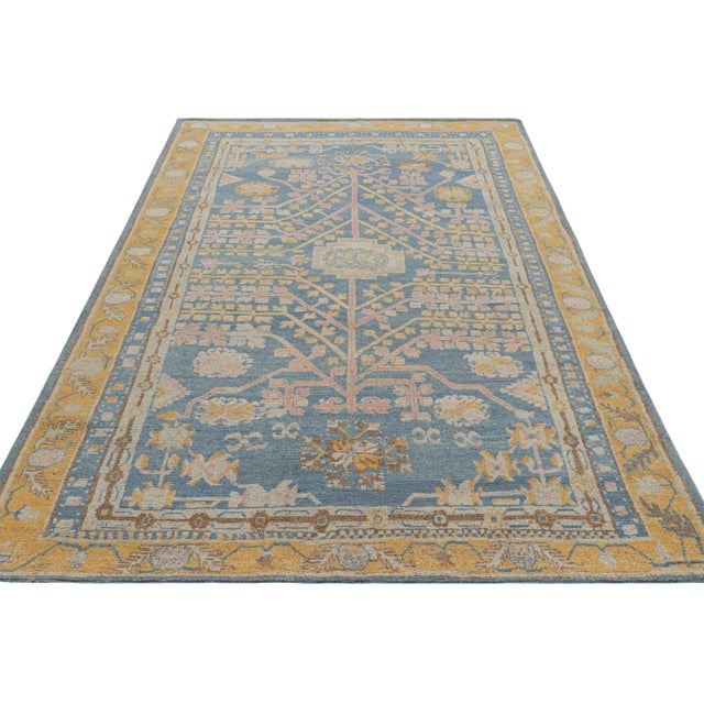 Rug & Kilim Rug & Kilim’s Khotan Samarkand Style Rug in Blue With Floral Medallions For Sale - Image 4 of 7