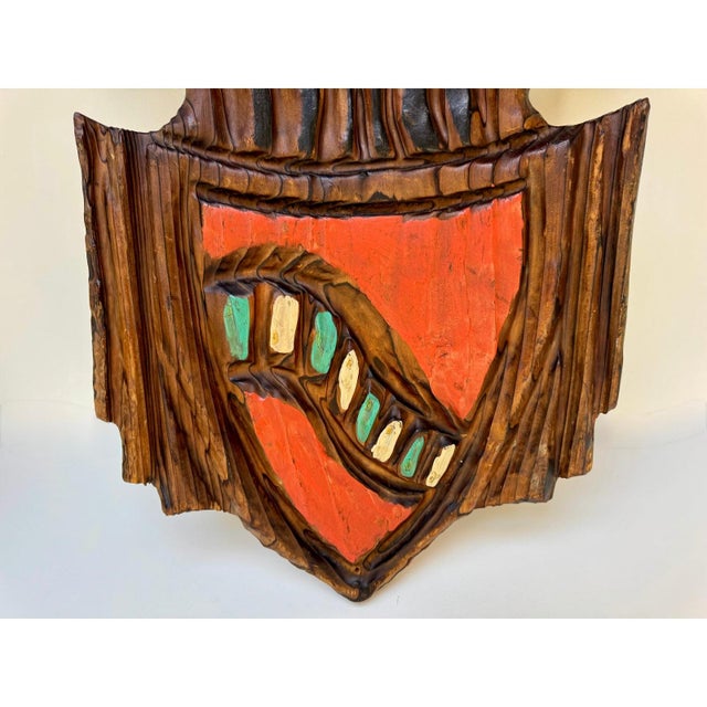 Witco 1960's Witco Carved Wood Wall Sculpture Unicorn Crest Large Tiki Polynesian 35” For Sale - Image 4 of 12