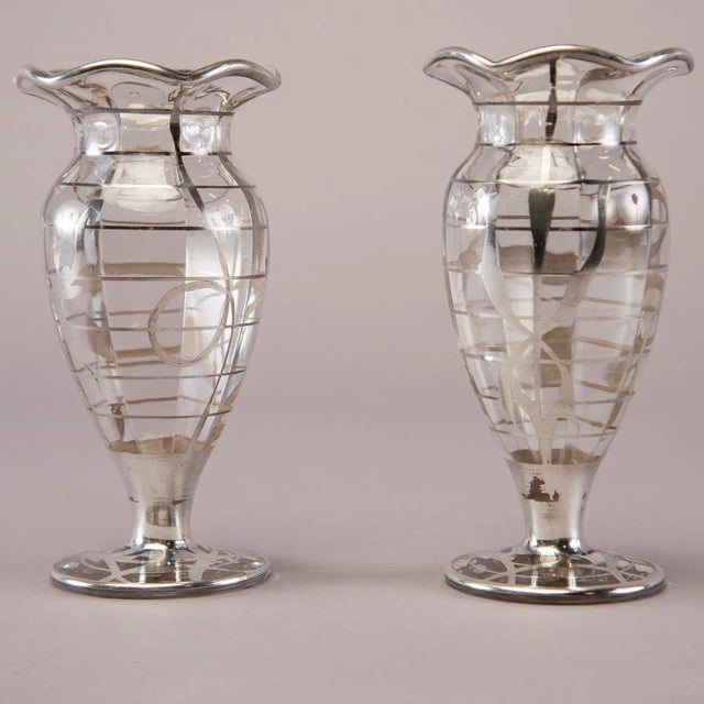 1940s Silver Overlay Glass Vases - a Pair For Sale In Detroit - Image 6 of 10