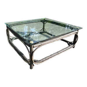1990s Rustic Twig Coffee Table With Glass Top by La Lune Collection