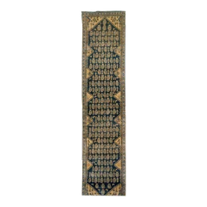 1960s Vintage Persian Distressed Handmade All-Over Blue Wool Runner