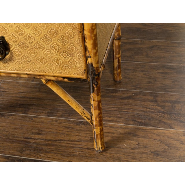 Small English 1920s Mottled Bamboo Three-Drawer Chest with Floral Décor For Sale - Image 4 of 12