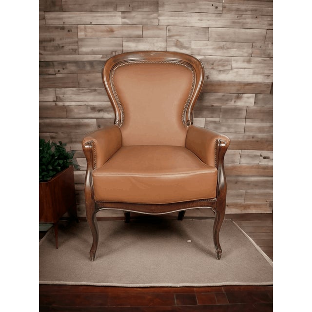 Leather and Walnut Armchair For Sale - Image 6 of 6