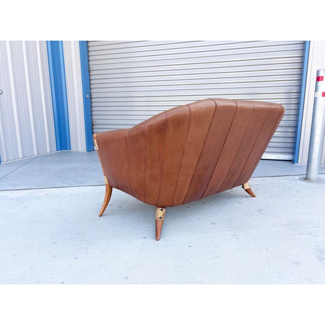 Mid Century Palmwood & Leather Loveseat by Pacific Green For Sale - Image 10 of 12