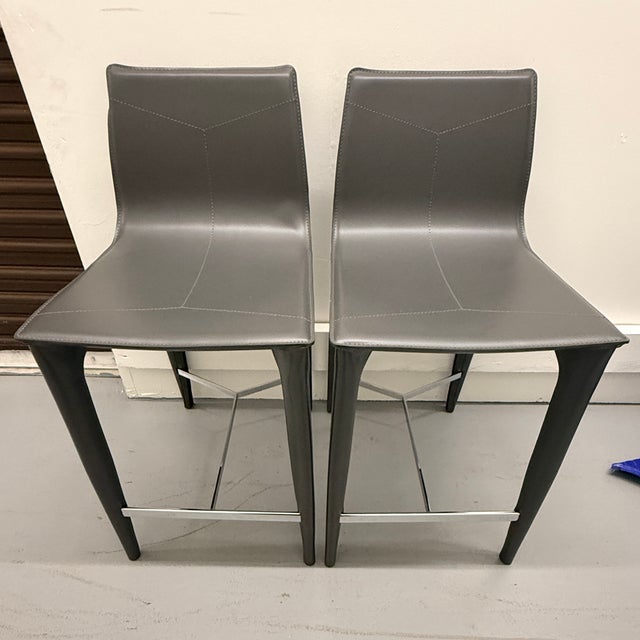 Holly Hunt Pair of Holly Hunt Adriatic Counter Stools For Sale - Image 4 of 12
