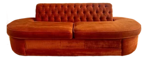 1970s Large Mid Century Orange Velour Tufted Armless Sofa