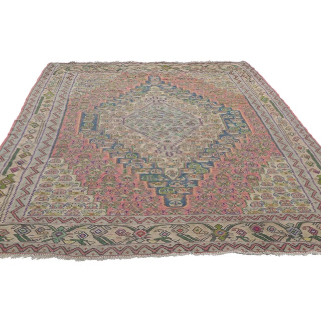 Farmhouse Vintage Persian Bijar Kilim Rug - 4'10 X 6'00 For Sale - Image 3 of 9