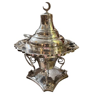Huge Antique Silver Brazier W Crescent Moon Finial For Sale