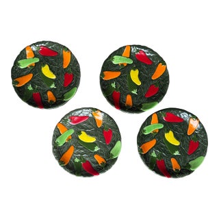 Vintage Haldon Group Majolica Pepper 8” Plates - Set of Four Green Leaf Pattern For Sale