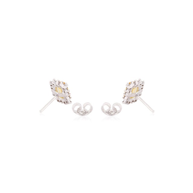 Metal 1.86ct Yellow Sapphire Diamond Halo Stud Earrings in 14k White Gold Gift for Mom- A Pair For Sale - Image 7 of 12