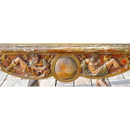 Brown Antique Carved Ancient Roman History Armchair For Sale - Image 8 of 13