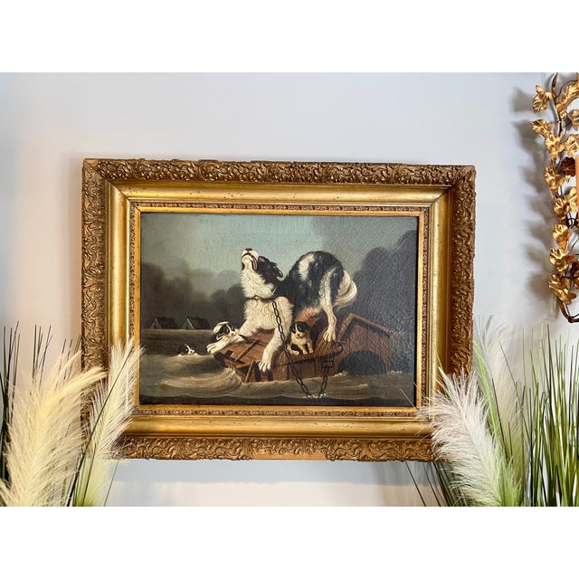 Antique Dogs Oil Painting After Kiorboe Carl Fredrik - Oversvämning For Sale - Image 12 of 12