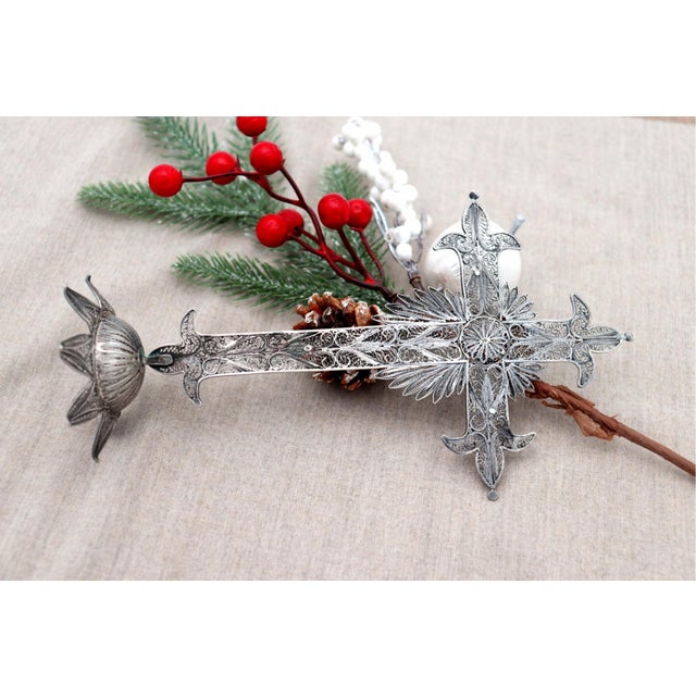 Filigree Silver Table Cross with Reliefs For Sale - Image 6 of 6